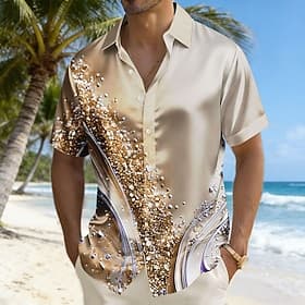 Men's Gradient Color Abstract Art Shirt Satin Shirt Dress Shirt Short Sleeve Fashion Casual Daily Vacation Summer Spring Turndown 3D Print Button Up Shirts Blu