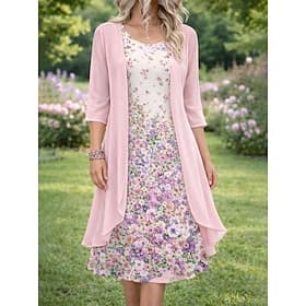 Femmes Robe Ensemble Robe trapèze Élégant Vacances Fleuri Graphique Superposé Imprimé Mini Robe Demi Manches Col ras du cou Quotidien Bleu Rose Claire Orange É