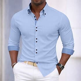 Homme Chemise Chemise habillée Chemise boutonnée Bloc de Couleur Quotidien Affaires bleu marine manche longue Col Italien Toutes saisons Vêtement Tenue Patchwo