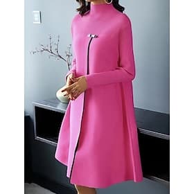 Femmes Mini Robe Robe fourreau Robe trapèze Occasionnel Quotidien Coupe Ample Uni manche longue Col haut Noir Fuchsia Printemps Automne Hiver