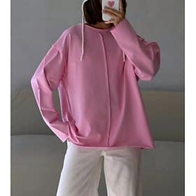 Women's 100% Cotton Tee Patchwork Stylish Casual Long Sleeve Crew Neck Round Neck Regular Tops Daily Going out Black White Pink Summer Spring