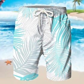 Men's Coconut Tree Palm Leaf Tropical Plants Sweat Shorts Beach Shorts Terry Shorts Mid Waist Hawaiian Beach Vacation Wear Drawstring Elastic Waist 3D Print De