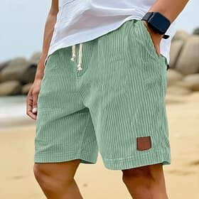 Men's Summer Shorts Beach Shorts Casual Shorts Corduroy Shorts Drawstring Elastic Waist Solid Color Comfort Breathable Knee Length Daily Outdoor Holiday Vacati