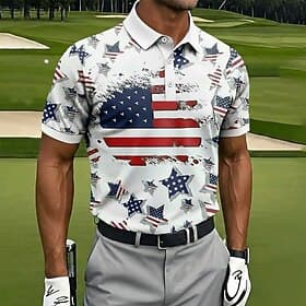 4th of July 2026 250th Men's American Flag Golf Sports Polo Shirts Short Sleeve Polo Shirts Collared Shirts Casual Athleisure Festival Outfit Buttons Spring S