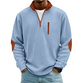 Men's Corduroy Shirt Tee Top Long Sleeve Shirt Long Sleeve Zip Fall Winter Color Block Daily Textured Casual Zip Up Oversized Loose Casual Outdoor Street Light