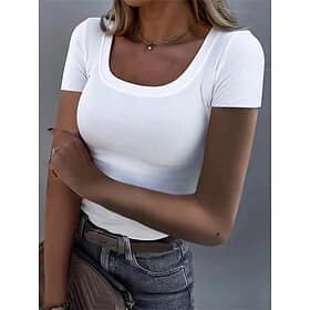 Women's Tunic Plain Stylish Classic Casual Short Sleeve U Neck Regular Tops Daily Black White Pink Summer Spring Fall Winter