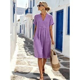 Women's Mini Dress A Line Dress Summer Dress Vacation Casual Boho Daily Holiday Summer Dress Regular Fit Plain Half Sleeve V Neck Blue Light Green Dark Green L