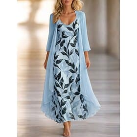Femmes Robe Ensemble Robe trapèze Élégant Vacances Fleuri Graphique Superposé Imprimé Robe maxi Manche 3/4 Col en V Quotidien Plage Bleu Rose Claire Violet Été