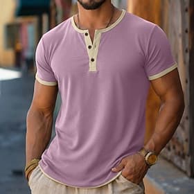 Homme T-shirt Chemise Henley Manche Courte Bloc de Couleur Mode Designer Basique Poids Léger Bloc de Couleur Henley Occasionnel Vacances Rue Été Printemps Noir