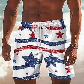 Men's 4th of July U.S. 250th Anniversary American Flag Patriotic Swim Trunks Swim Shorts Board Shorts Mid Waist Casual Holiday Side Pockets Mesh Lining Elastic