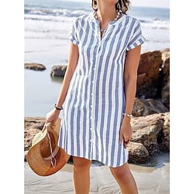 Femmes Mini robe Robes effet lin Robe fourreau Robe Décontractée Robe Corset Mode Moderne Quotidien Vacances Sortir Coupe régulière Rayé Manche Courte Col en V