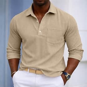 Herren Hemd Popover-Hemd Freizeithemd Cordhemd Gelb Marineblau Grün Aprikose Kaffee Langarm Einfach Hemdkragen Lässig Täglich Fronttasche Bekleidung Elegant Mo