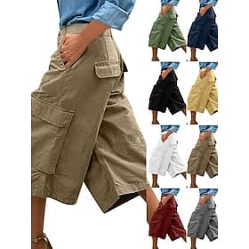 Women's Capri shorts Bermuda Shorts Capri Pants Cargo Shorts Fashion Streetwear Basic Calf-Length High Waist Plain Multi Pocket Breathability Comfortable Inela