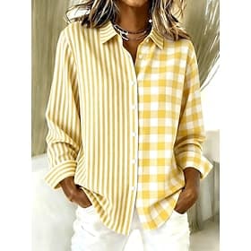 Femmes Chemise Chemisier Patchwork Boutons Imprimé Graphique Géométrique Plaid ancien Tropical Quotidien manche longue Col de chemise Hauts Réguliers Quotidien