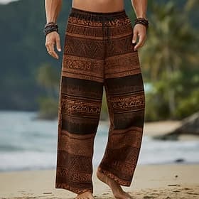 Herren Geometrisches Muster Ethnisch Hose Baggy-Hosen Freizeithose Mittlere Taille Boho Vintage-Retro Heim Outdoor Urlaub Elastischer Kordelzug in der Taille L