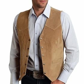 Men's Vest Gilet Suede Vest Vacation Daily Date Fashion Casual Spring Fall Pocket Buttons Elastane Polyester Comfortable Plain Single Breasted One-button V N