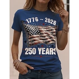 Independence Day American Anniversary Patriotic Women's T Shirt Print Graphic American Flag Vintage Stylish Classic Short Sleeve Crew Neck Round Neck Regular T