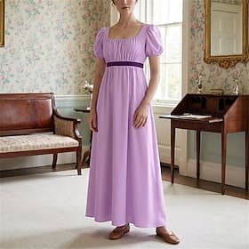 19. Jahrhundert Regency-Zeit Knöchellänge Kleid Kurze Ärmel Prinzessin Dame Edelfrau Einfarbig Quadrathals Kostüm Damen königlich Halloween Karneval Teegesells