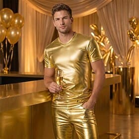 Retro Vintage 1980s Shiny Metallic T-shirt Disco Solid Color Round Neck Fancy Dress Men's Carnival Club Performance Pride Parade Adults' T-shirt Summer
