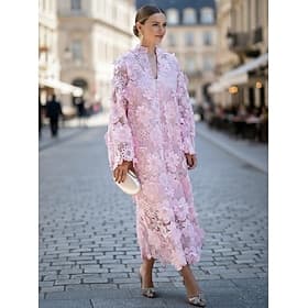 Corte A Hasta el Tobillo Vestido de madre de la novia Vestido con bordado floral Vestidos de coctel Elegante Diario Floral Manga Larga Escote en Pico Fiesta de