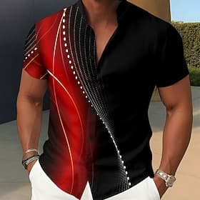 Homme Géométrique Dégradé de Couleur Ligne Chemise Chemise Boutonnée Chemise à col montant Manche Courte Vintage Rétro Vacances Tenue Quotidienne Tenue de plag