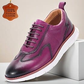 Men's Genuine Leather Fashionable Purple Dress Shoes, Unique Design for Weddings and Special Occasions