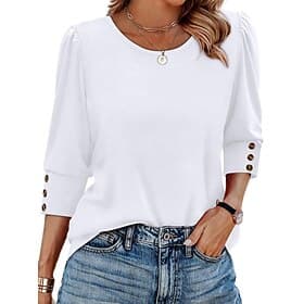 Women's T Shirt Tee Top Buttons Plain Fashion Stylish Classic 3/4 Length Sleeve Crew Neck Regular Tops Daily Going out Weekend Blue Black White Pink Red Summer
