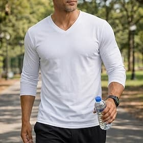Men's T Shirt Long Sleeve Shirt Long Sleeve V Neck Spring Winter Spring Fall Solid Color Plain Daily Sportswear Casual Basic Plain Casual Daily Outdoor White