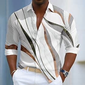 Herren Geometrisch Linien / Wellen Abstrakte Kunst Hemd Knopfhemd Langarm Modisch lässig Täglich Outdoor Streetwear Frühling Herbst Umlegekragen 3D-Druck Leine