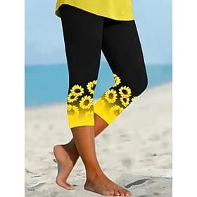 Women's Chinos Leggings Vacation Vintage Streetwear Capris High Waist Graphic Sunflower Printing Graphic Comfort Soft Comfortable Stretchy Daily Outdoor Vacati
