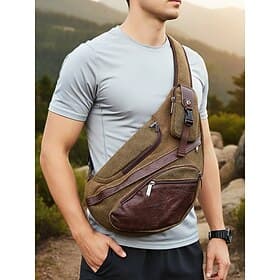 Herren-Umhängetasche aus Canvas, geräumiger, lässiger Crossbody-Rucksack, Vintage-Outdoor-Sport-Schultertasche für Alltag, Wandern, Radfahren, Fitnessstudio, A
