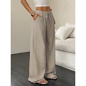 Women's Trousers Casual Pants Straight Vacation Fashion Streetwear Full Length High Waist Plain Pocket Elastic Waist Comfort Comfortable Daily Vacation Street