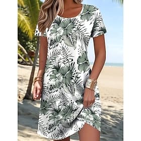Women's Mini Dress Sundress T Shirt Dress Tee Dress A Line Dress Vacation Casual Outdoor Beach Going out Regular Fit Floral Graphic Short Sleeve Crewneck Blue