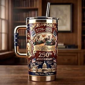U.S. 250th Anniversary Commemorative Travel Tumbler, We the People 1776-2026 Design, Patriotic Stainless Steel Tumbler with Lid Straw, Ideal for Father's Day