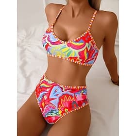 Per donna Costumi da bagno Bikini Due pezzi Mutande Costume da bagno Snello Senza schiena Vacanza Abbigliamento da Spiaggia Blocco di colori Scollo Tondo Senza