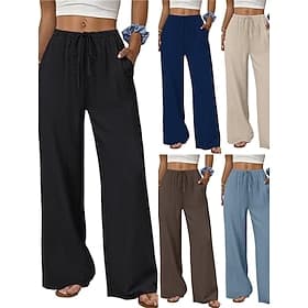 Damen Hose Freizeithose Gerade Mode Streetwear Basic Volle Länge Hohe Taille Einfach Kordelzug Tasche Elastischer Bund Bequem Unelastisch Täglich Urlaub Straße