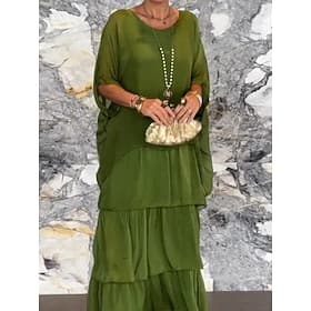 Damen Maxikleid Freizeitkleid Chiffonkleid Elegant Mode Modern Outdoor Urlaub Ausgehen Normale Passform Einfach Halbarm Rundhalsausschnitt Schwarz Weiß Purpur
