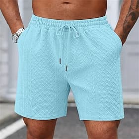 Per uomo Shorts Pantaloncini casual Jacquard Testurizzato Semplice Comodità Traspirante Lunghezza al ginocchio Casuale All'aperto Spiaggia Vacanza Moda Blu mar
