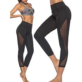 Damen Hose Leggings Urlaub Mode Streetwear Wadenlang Hohe Taille Einfach Elastischer Bund Netz Bequem Dehnbar Fitnessstudio Yoga Sport im Freien Schwarz Frühli