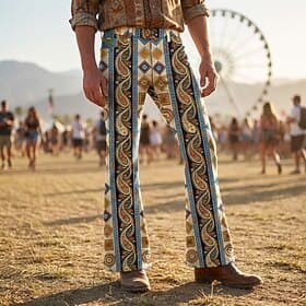 Retro Vintage Boho 1970s Pants Bell Bottom Pants Hippie Disco High Waist Paisley Fancy Dress Men's Halloween Carnival Music Festival Retro Theme Party Adults'