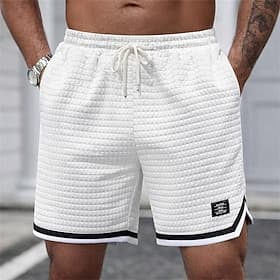 Men's Waffle Shorts Active Shorts Casual Shorts Textured Plain Solid Comfort Breathable Above Knee Casual Outdoor Beach Vacation Fashion Black White Micro-elas
