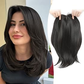 Complément capillaire de 30 cm pour femmes aux cheveux clairsemés, base large de 16,5 x 16,5 cm, en fibres synthétiques avec frange, idéal pour un usage quotid