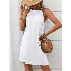 Women's Mini Dress White Dress Halter Neck Dress Elegant Fashion Modern Outdoor Vacation Going out Loose Fit Plain Sleeveless Halter Neck Black White Light Gre