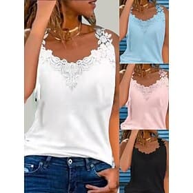 Women's Tank Top Blouse Lace Tops Lace Plain Stylish Classic Modern Sleeveless V Neck Regular Tops Daily Holiday Going out Blue Black White Pink Summer Spring