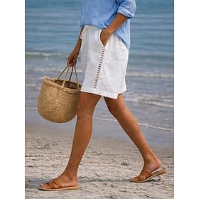 Short d'été pour femme, 100 % coton, jambes larges, coupe classique, poches latérales, coupe ajustée, confortable et non élastique. Disponible en gris foncé, b
