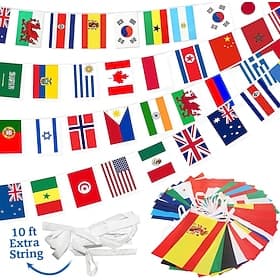 Guirlande de drapeaux de 100 pays - 25 m (82 pi) - Drapeaux internationaux pour la Coupe du monde de football d'été 2026 - Mini drapeaux en polyester résistant