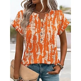 Dames T-shirt Afdrukken Grafisch Abstract Geometrie Vintage Stijlvol Casual Korte mouw Gekerfde nek Normale tops Dagelijks Uitgaan Weekend blauw Geel Rood Paar