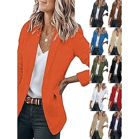Damen Blazer Bequem Tasche Mode Lässig Einfach Straße Alltagskleidung Ausgehen Wochenende Regulär Gekerbtes Revers Schlank Langarm Oberbekleidung Schwarz Weiß