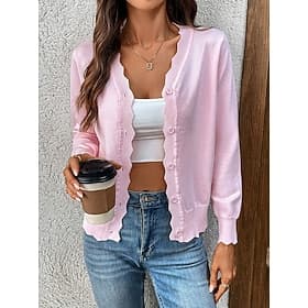 Femmes Pull Cardigan Élégant Mode Streetwear Couleur Unie Col en V Boutons Tricoté manche longue Hauts Réguliers Tricoter Quotidien Extérieur Week-end Noir Bla