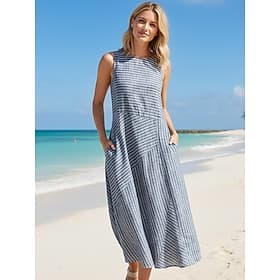 Femmes Robe Midi Robe trapèze Vacances Occasionnel Extérieur Sortir Coupe Ample Rayure Sans manches Col Rond Bleu Vert Grise Été Printemps